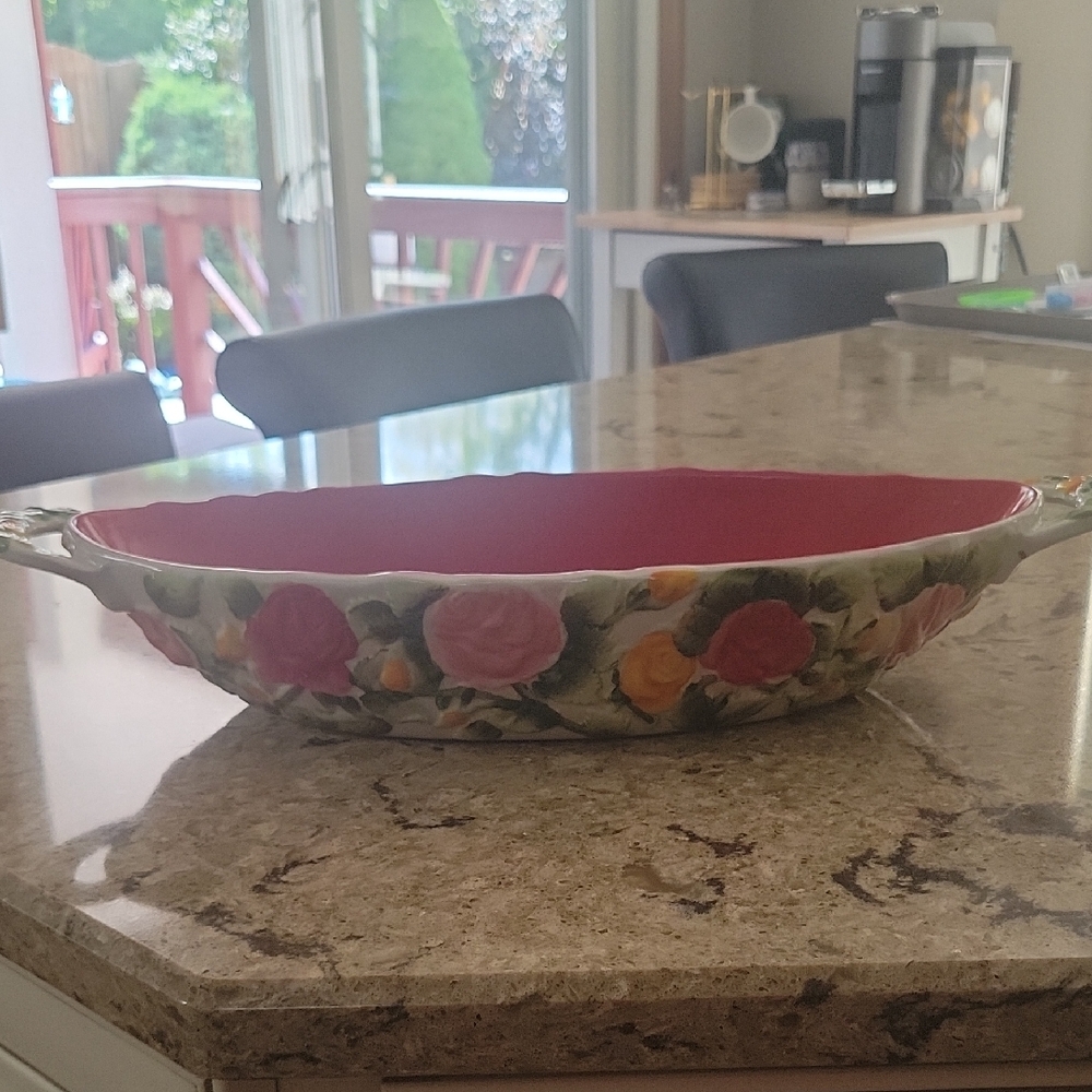 Floral Ceramic Serving Dish - Red and Green- Temptations